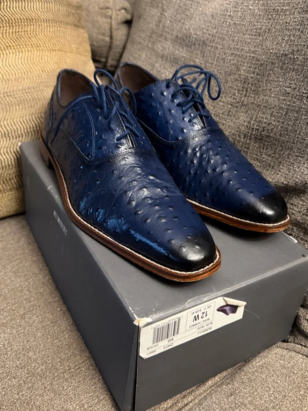 Florsheim Blue Ostrich-Texture Derby Shoes with Tan Welt
